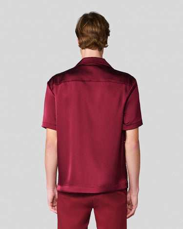 Shiloh Wine Sequin & Satin Bowling Shirt