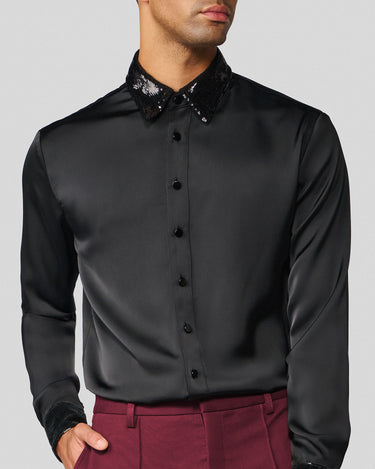 Ricardo Black Satin & Sequin Shirt