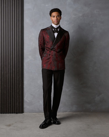 HARRISON CRIMSON BROCADE/WOOL TUXEDO SUIT - MADE TO ORDER