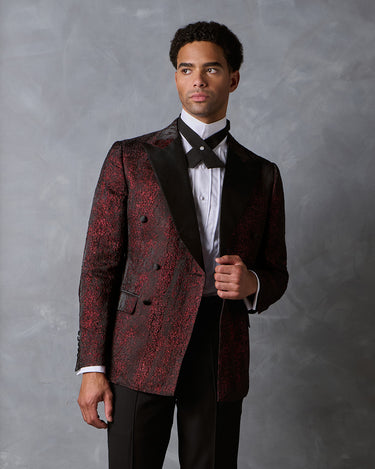 HARRISON CRIMSON BROCADE/WOOL TUXEDO SUIT - MADE TO ORDER