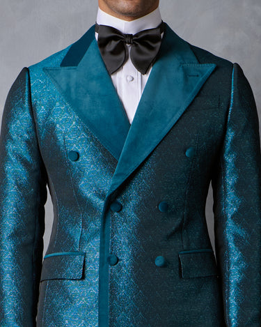 LEONARDO TEAL BROCADE/WOOL TUXEDO SUIT - MADE TO ORDER