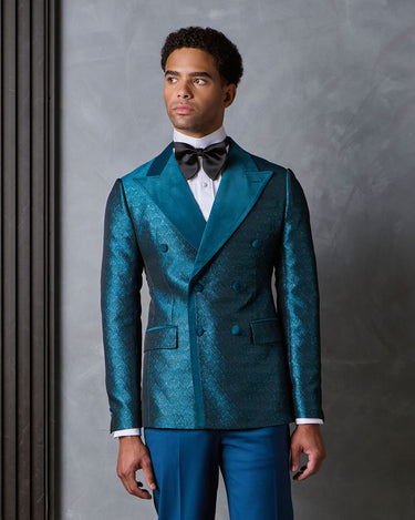 LEONARDO TEAL BROCADE/WOOL TUXEDO SUIT - MADE TO ORDER