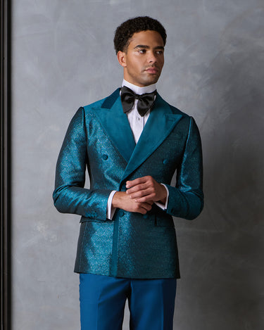 LEONARDO TEAL BROCADE/WOOL TUXEDO SUIT - MADE TO ORDER