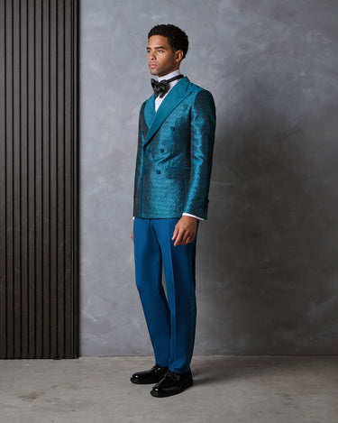 LEONARDO TEAL BROCADE/WOOL TUXEDO SUIT - MADE TO ORDER