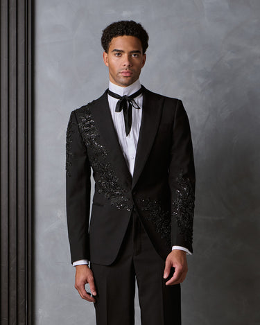 MORGAN BLACK BEADED WOOL COUTURE SUIT - MADE TO ORDER