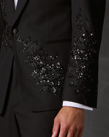 MORGAN BLACK BEADED WOOL COUTURE SUIT - MADE TO ORDER