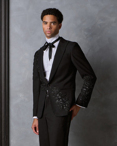 MORGAN BLACK BEADED WOOL COUTURE SUIT - MADE TO ORDER