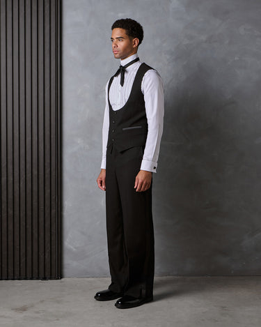 ASH BLACK WOOL SCOOP NECK WAISTCOAT-MADE TO ORDER