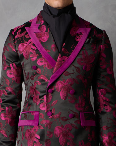 GIOVANNI MAGENTA FLORAL JACQUARD/WOOL COCKTAIL SUIT - MADE TO ORDER