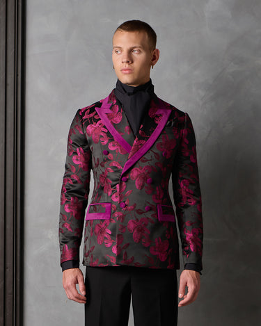 GIOVANNI MAGENTA FLORAL JACQUARD/WOOL COCKTAIL SUIT - MADE TO ORDER