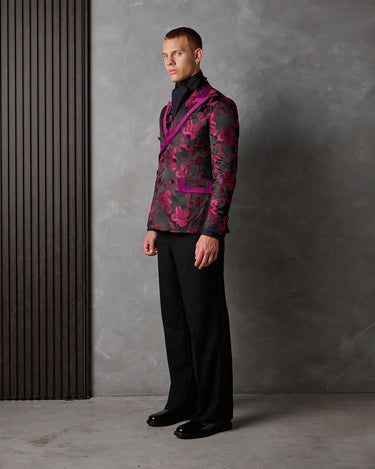 GIOVANNI MAGENTA FLORAL JACQUARD/WOOL COCKTAIL SUIT - MADE TO ORDER