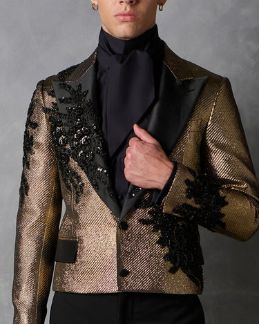 ZANE GOLD/BLACK BEADED BROCADE COUTURE SUIT - MADE TO ORDER