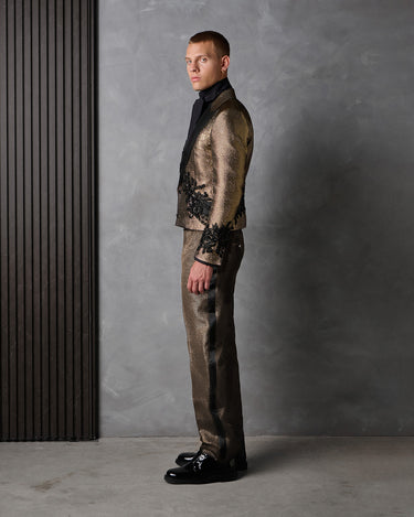 ZANE GOLD BEADED BROCADE COUTURE SUIT - MADE TO ORDER