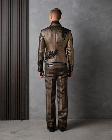 ZANE GOLD BEADED BROCADE COUTURE SUIT - MADE TO ORDER