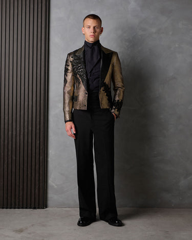 ZANE GOLD/BLACK BEADED BROCADE COUTURE JACKET - MADE TO ORDER