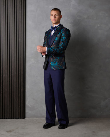 KOLTER TEAL JACQUARD/WOOL TUXEDO SUIT - MADE TO ORDER