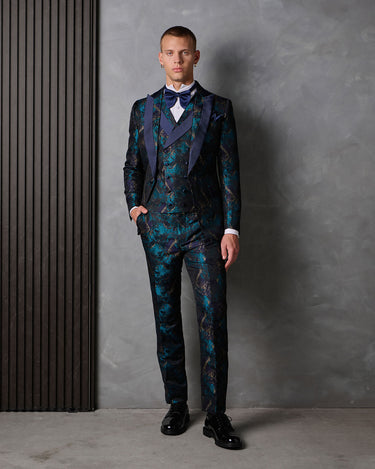 KOLTER TEAL JACQUARD TUXEDO SUIT - MADE TO ORDER