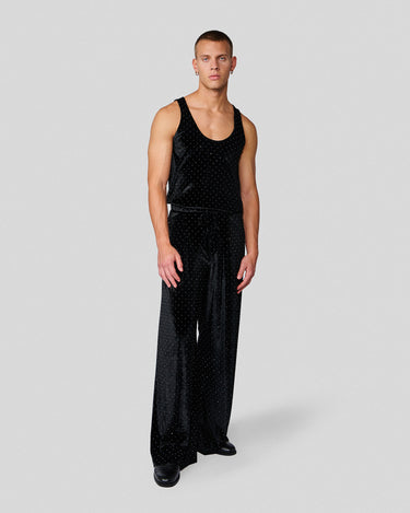 Egon Black Crystal Stud Velvet Wide Leg Pant