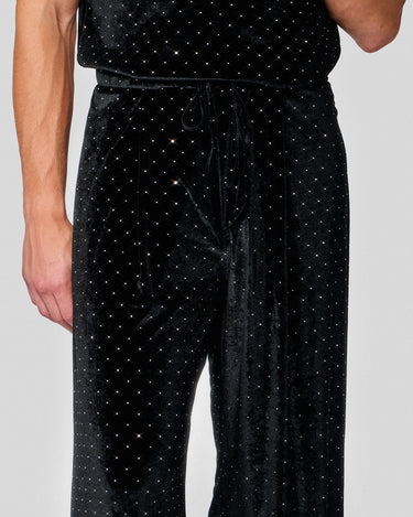 Egon Black Crystal Stud Velvet Wide Leg Pant