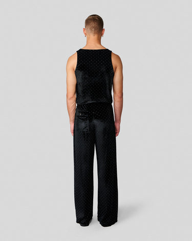 Egon Black Crystal Stud Velvet Wide Leg Pant