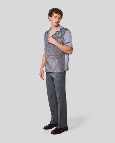 Shiloh Silver Sequin & Satin Bowling Shirt