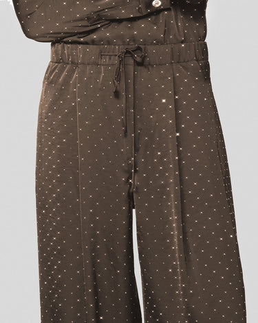 Egon Espresso Crystal Stud Satin Wide Leg Pant