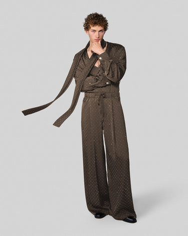 Vanguard Espresso Crystal Stud Satin Scarf Neck Shirt