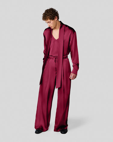 Vanguard Wine Satin Scarf Neck Shirt