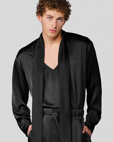 Vanguard Black Satin Scarf Neck Shirt