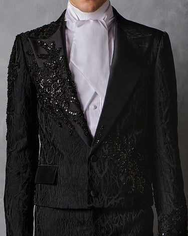 ZANE BLACK BEADED BROCADE COUTURE SUIT - MADE TO ORDER