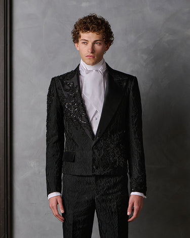 ZANE BLACK BEADED BROCADE COUTURE SUIT - MADE TO ORDER