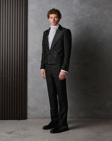 ZANE BLACK BEADED BROCADE COUTURE SUIT - MADE TO ORDER
