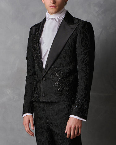 ZANE BLACK BEADED BROCADE COUTURE SUIT - MADE TO ORDER