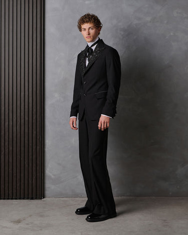 MAXWELL BLACK BEADED WOOL COUTURE TUXEDO - MADE TO ORDER