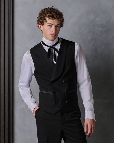 PAXTON BLACK WOOL SHAWL COLLAR WAISTCOAT-MADE TO ORDER