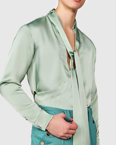 DION MINT SATIN WRAP SHIRT