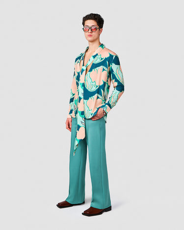 DION AQUA/PINK TROPICAL PRINT WRAP SHIRT