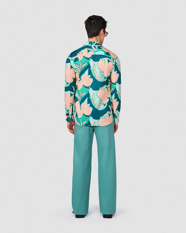 DION AQUA/PINK TROPICAL PRINT WRAP SHIRT