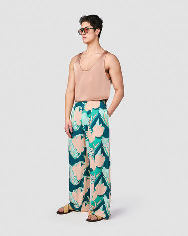 EGON AQUA/PINK TROPICAL PRINT WIDE LEG PANT