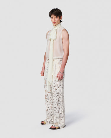 HELIOS IVORY CHIFFON SLEEVELESS BOW NECK TOP