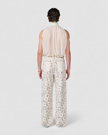 HELIOS IVORY CHIFFON SLEEVELESS BOW NECK TOP