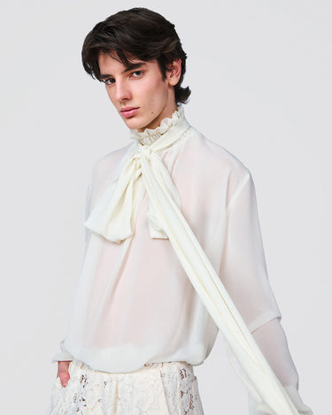 LEXINGTON IVORY CHIFFON BOW NECK TOP