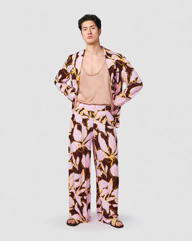 EGON CHOCOLATE/LILAC TROPICAL PRINT WIDE LEG PANT
