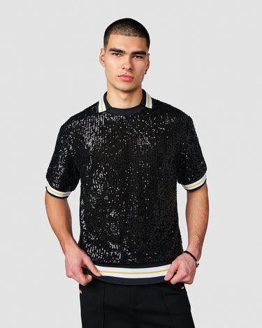 REISS BLACK SEQUIN POLO