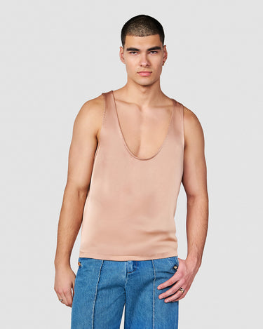 CALLUM TAN SATIN LOW CUT TANK