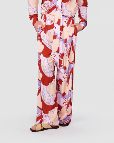 EGON BRICK/BLUSH TROPICAL PRINT WIDE LEG PANT