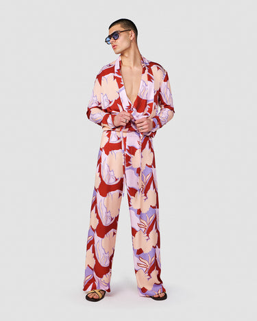 EGON BRICK/BLUSH TROPICAL PRINT WIDE LEG PANT