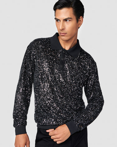 Neptune Gunmetal Sequin Polo Sweater