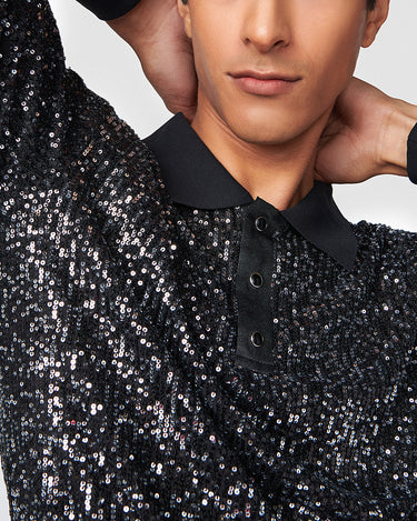 Neptune Gunmetal Sequin Polo Sweater