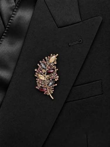 Champagne Crystal Feather Brooch